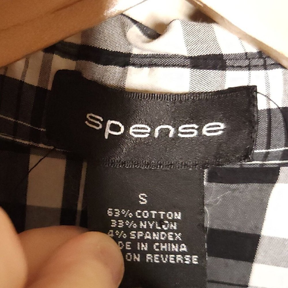 Spense Black White Plaid Ruffle Front Button Down Small - Picture 4 of 5